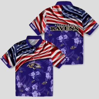 Custom Baltimore Ravens US Flag Hawaiian Shirt - Hibiscus Purple NFL Fan Apparel