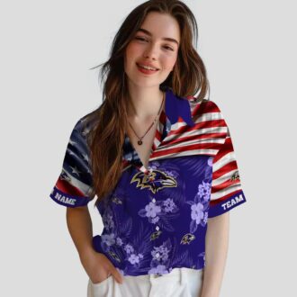 Custom Baltimore Ravens US Flag Hawaiian Shirt - Hibiscus Purple NFL Fan Apparel