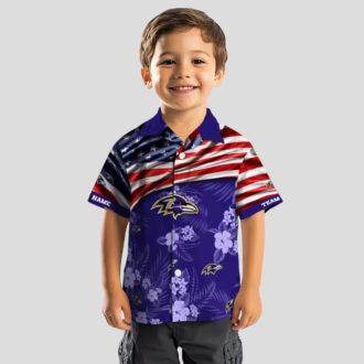 Custom Baltimore Ravens US Flag Hawaiian Shirt - Hibiscus Purple NFL Fan Apparel