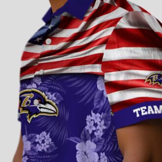 Custom Baltimore Ravens US Flag Hawaiian Shirt - Hibiscus Purple NFL Fan Apparel