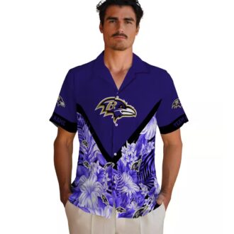 Custom NFL Ravens Floral Pattern Purple Shirt, Floral Chevron NFL Fan Apparel