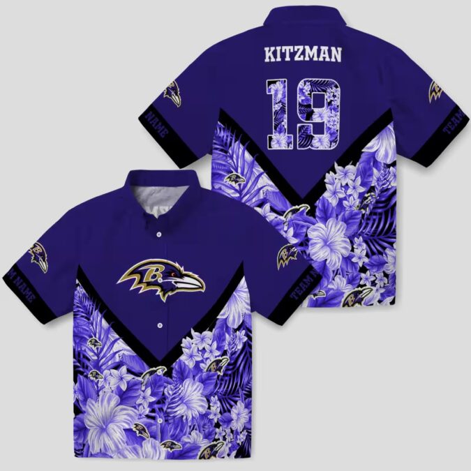 Custom NFL Ravens Floral Pattern Purple Shirt, Floral Chevron NFL Fan Apparel