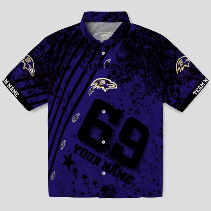 Custom NFL Ravens Patriotic Purple Shirt, Star Stripes Hawaiian Shirt