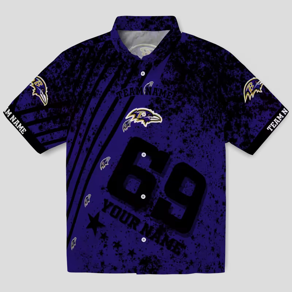 Custom NFL Ravens Patriotic Purple Shirt, Star Stripes Hawaiian Shirt