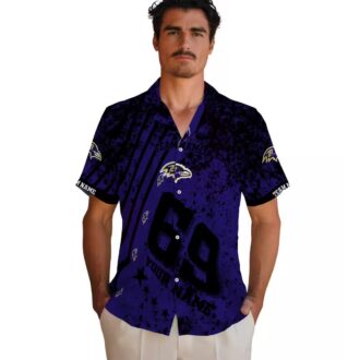 Custom NFL Ravens Patriotic Purple Shirt, Star Stripes Hawaiian Shirt
