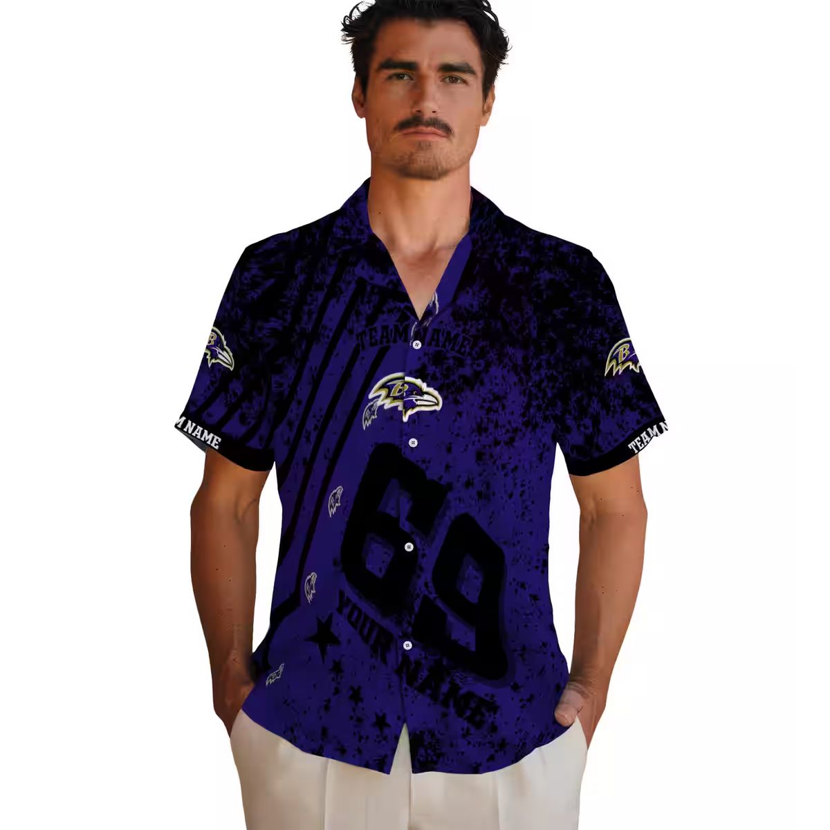 Custom NFL Ravens Patriotic Purple Shirt, Star Stripes Hawaiian Shirt