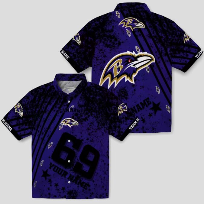 Custom NFL Ravens Patriotic Purple Shirt, Star Stripes Hawaiian Shirt