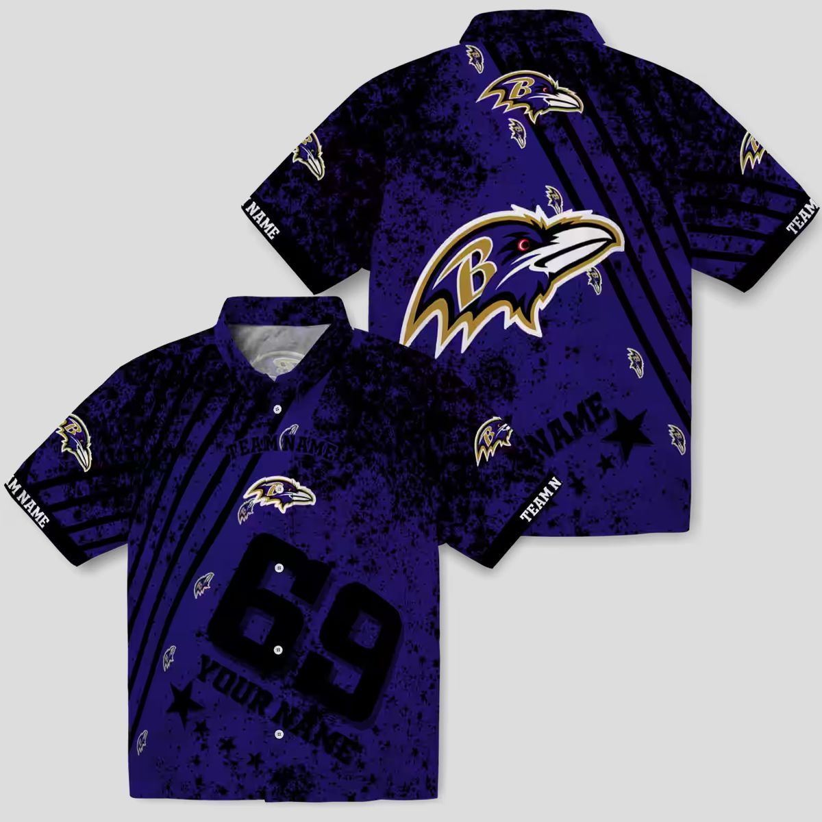 Custom NFL Ravens Patriotic Purple Shirt, Star Stripes Hawaiian Shirt