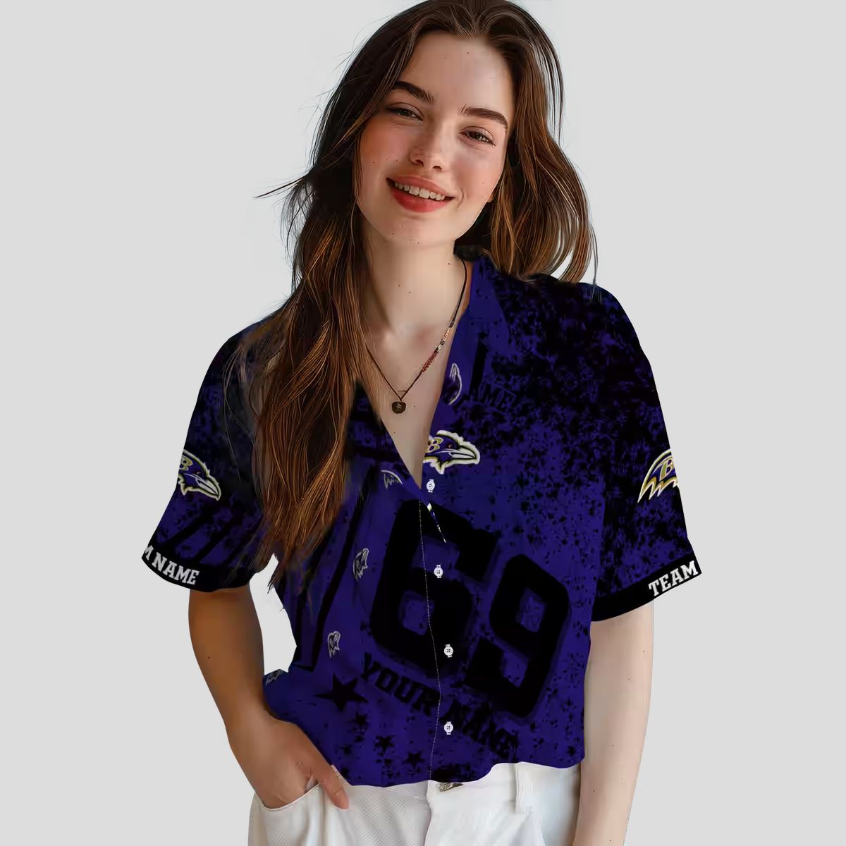 Custom NFL Ravens Patriotic Purple Shirt, Star Stripes Hawaiian Shirt