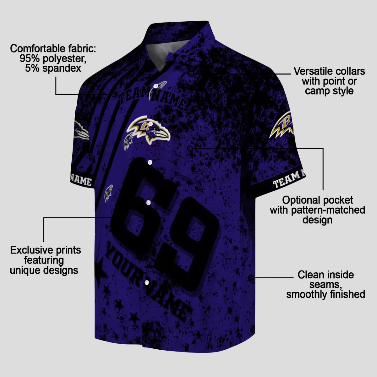 Custom NFL Ravens Patriotic Purple Shirt, Star Stripes Hawaiian Shirt