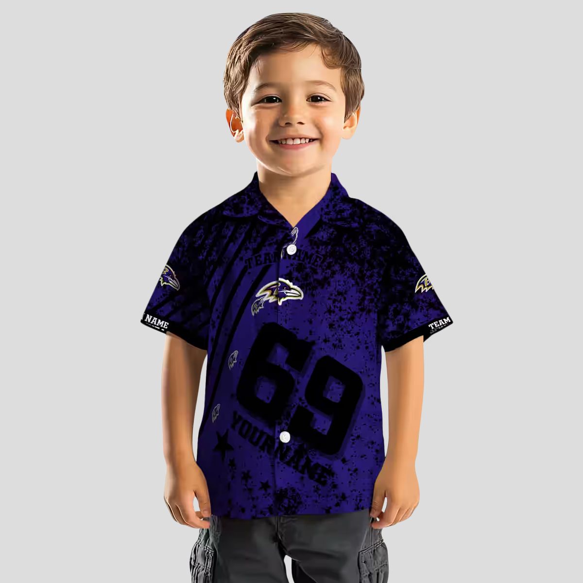 Custom NFL Ravens Patriotic Purple Shirt, Star Stripes Hawaiian Shirt