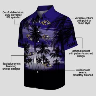 Custom Sunset Scene NFL Ravens Button Up Shirt, Purple Black Hawaiian Shirt