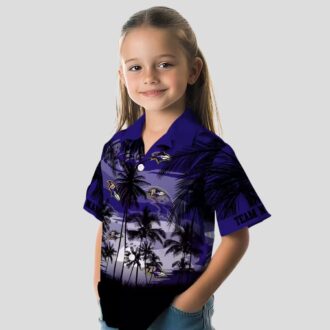 Custom Sunset Scene NFL Ravens Button Up Shirt, Purple Black Hawaiian Shirt