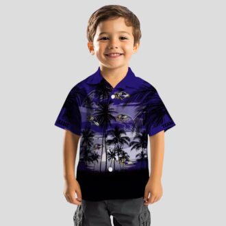Custom Sunset Scene NFL Ravens Button Up Shirt, Purple Black Hawaiian Shirt