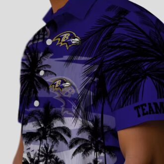 Custom Sunset Scene NFL Ravens Button Up Shirt, Purple Black Hawaiian Shirt