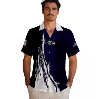 Edgy Streaks Purple White Tropical Hawaiian Shirt for Ravens Fans