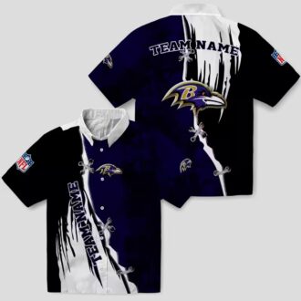 Edgy Streaks Purple White Tropical Hawaiian Shirt for Ravens Fans