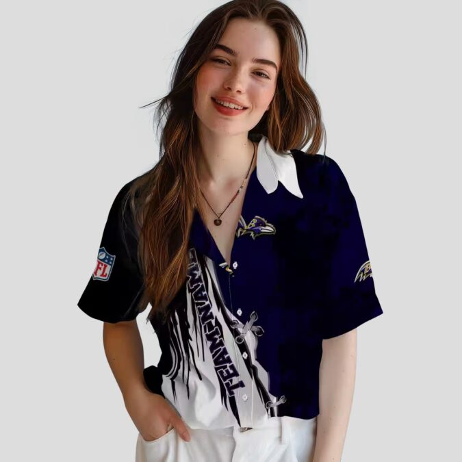 Edgy Streaks Purple White Tropical Hawaiian Shirt for Ravens Fans