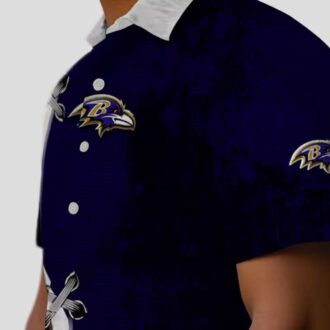 Edgy Streaks Purple White Tropical Hawaiian Shirt for Ravens Fans