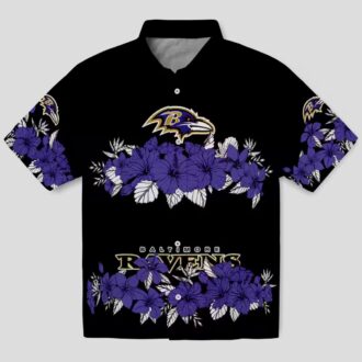 Football Fan Aloha Hawaiian Shirt – Baltimore Ravens Hibiscus Stripe Purple Edition
