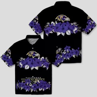 Football Fan Aloha Hawaiian Shirt – Baltimore Ravens Hibiscus Stripe Purple Edition
