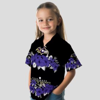 Football Fan Aloha Hawaiian Shirt – Baltimore Ravens Hibiscus Stripe Purple Edition