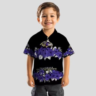 Football Fan Aloha Hawaiian Shirt – Baltimore Ravens Hibiscus Stripe Purple Edition