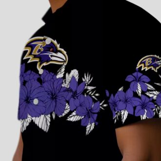 Football Fan Aloha Hawaiian Shirt – Baltimore Ravens Hibiscus Stripe Purple Edition