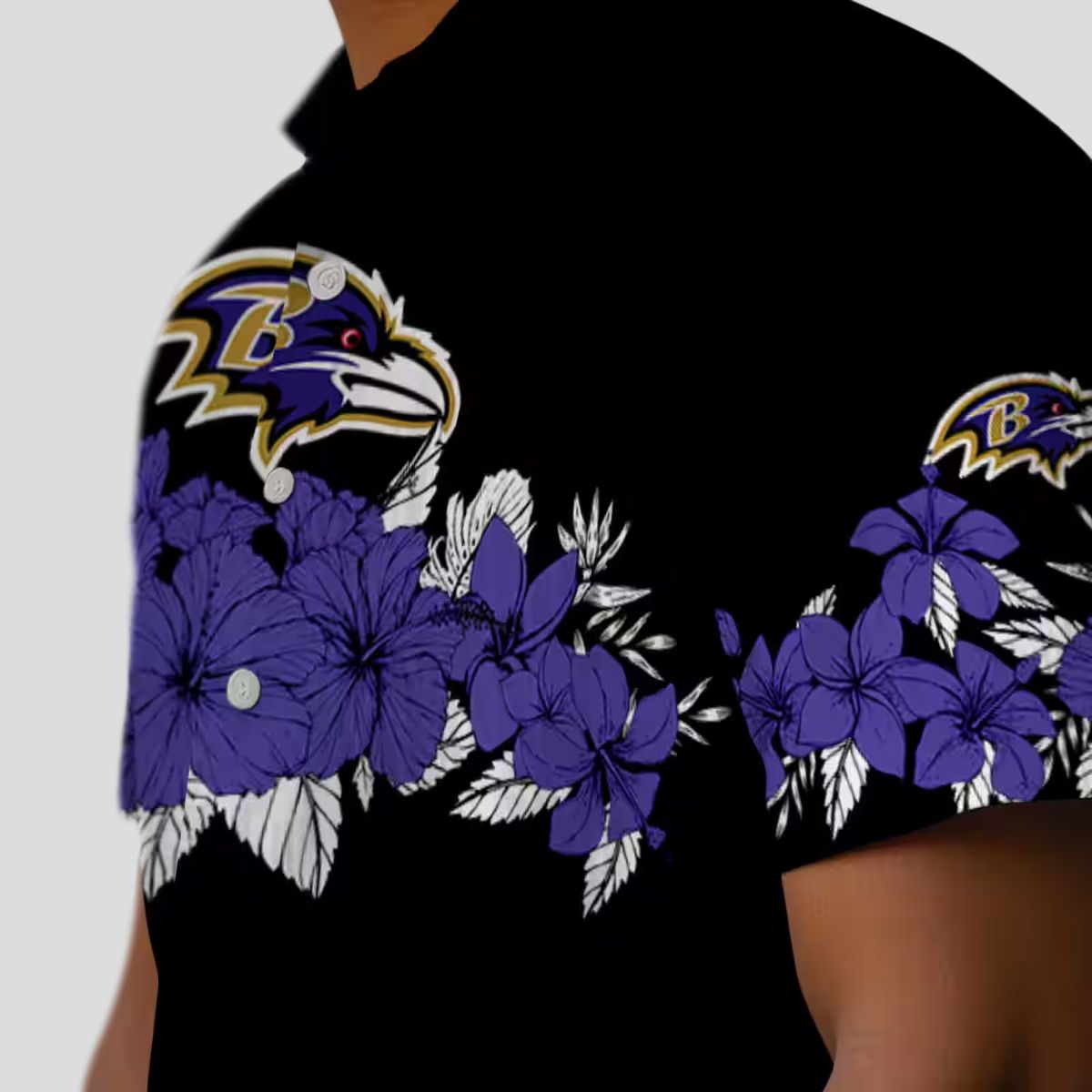 Football Fan Aloha Hawaiian Shirt – Baltimore Ravens Hibiscus Stripe Purple Edition