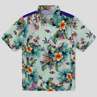 Green Baltimore Ravens Hawaiian Shirt with Tropical Foliage Graphic