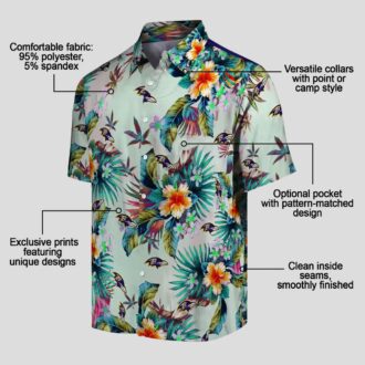 Green Baltimore Ravens Hawaiian Shirt with Tropical Foliage Graphic