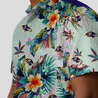 Green Baltimore Ravens Hawaiian Shirt with Tropical Foliage Graphic