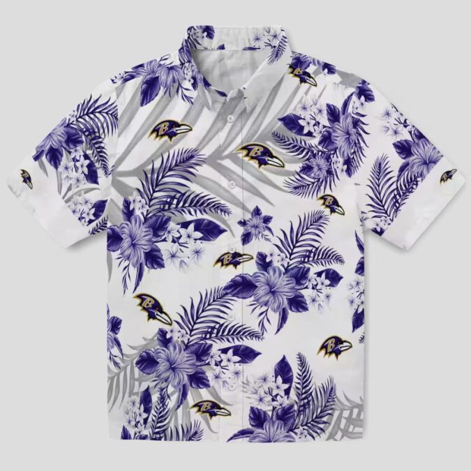Hawaiian Shirt for Ravens Fans – Purple Floral & Palm Leaf Pattern