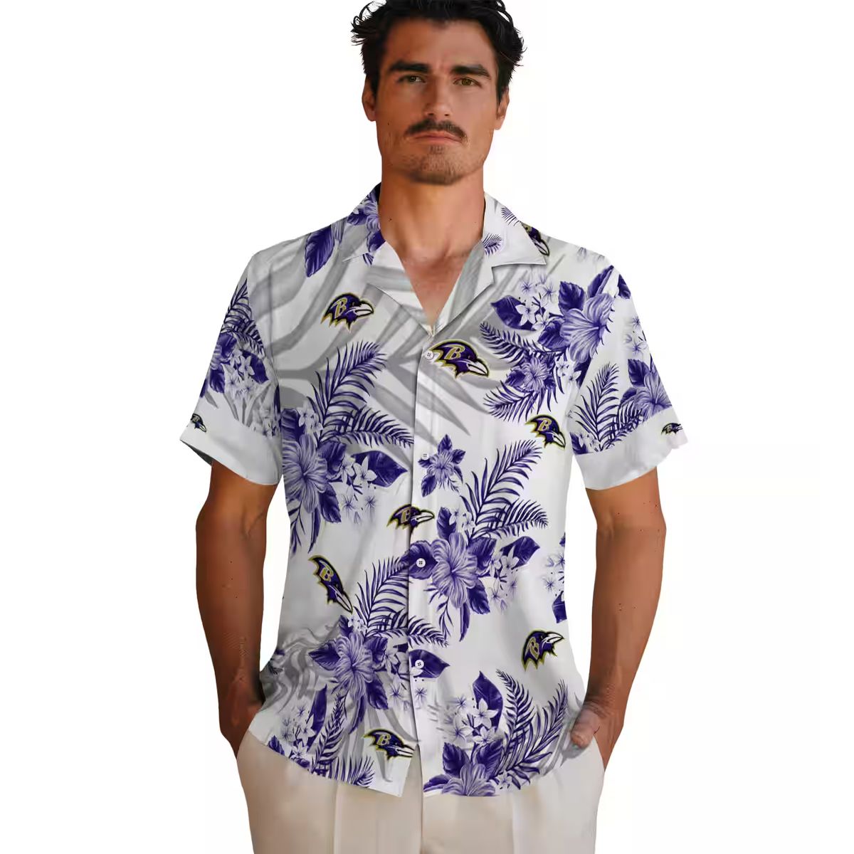 Hawaiian Shirt for Ravens Fans – Purple Floral & Palm Leaf Pattern