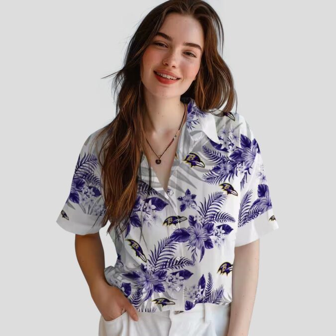 Hawaiian Shirt for Ravens Fans – Purple Floral & Palm Leaf Pattern
