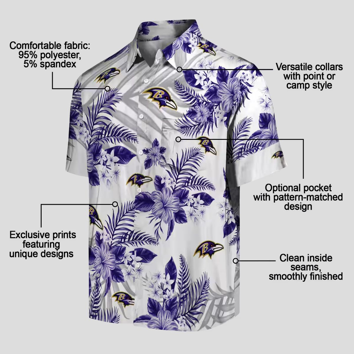Hawaiian Shirt for Ravens Fans – Purple Floral & Palm Leaf Pattern