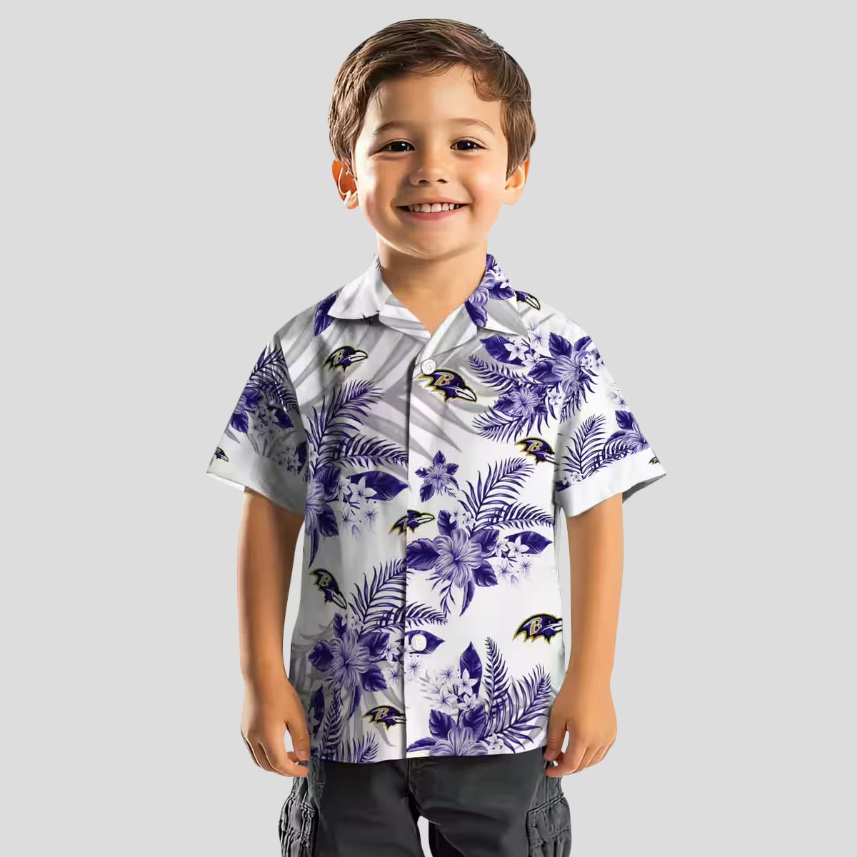 Hawaiian Shirt for Ravens Fans – Purple Floral & Palm Leaf Pattern