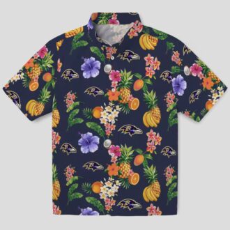 Navy Blue Hawaiian Shirt – Baltimore Football Hibiscus & Fruit Design