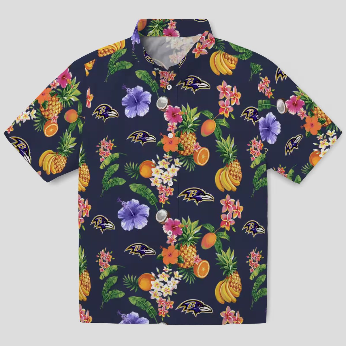 Navy Blue Hawaiian Shirt – Baltimore Football Hibiscus & Fruit Design