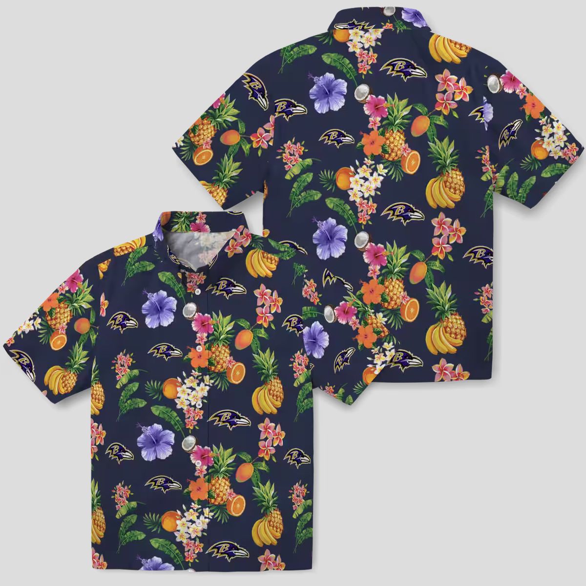 Navy Blue Hawaiian Shirt – Baltimore Football Hibiscus & Fruit Design