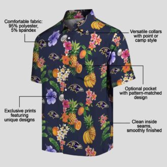 Navy Blue Hawaiian Shirt – Baltimore Football Hibiscus & Fruit Design