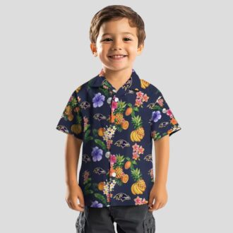 Navy Blue Hawaiian Shirt – Baltimore Football Hibiscus & Fruit Design