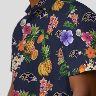 Navy Blue Hawaiian Shirt – Baltimore Football Hibiscus & Fruit Design