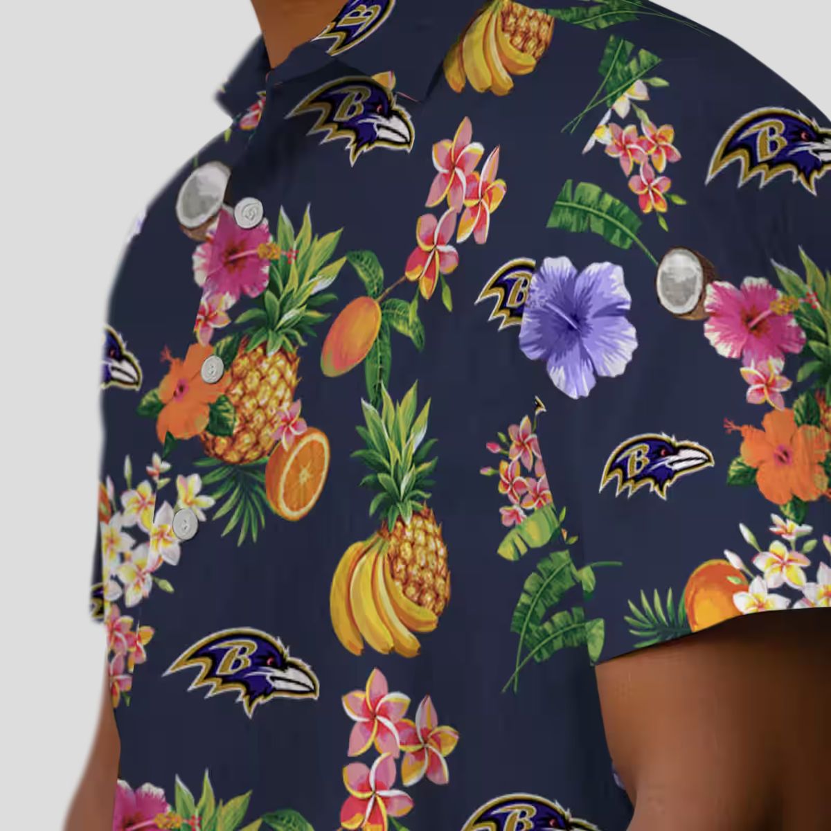 Navy Blue Hawaiian Shirt – Baltimore Football Hibiscus & Fruit Design