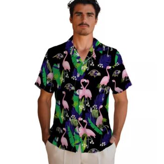 NFL Baltimore Ravens Hawaiian Shirt, Flamingo Foliage Purple Green Tropical Wear