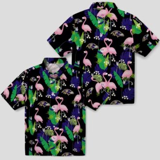 NFL Baltimore Ravens Hawaiian Shirt, Flamingo Foliage Purple Green Tropical Wear