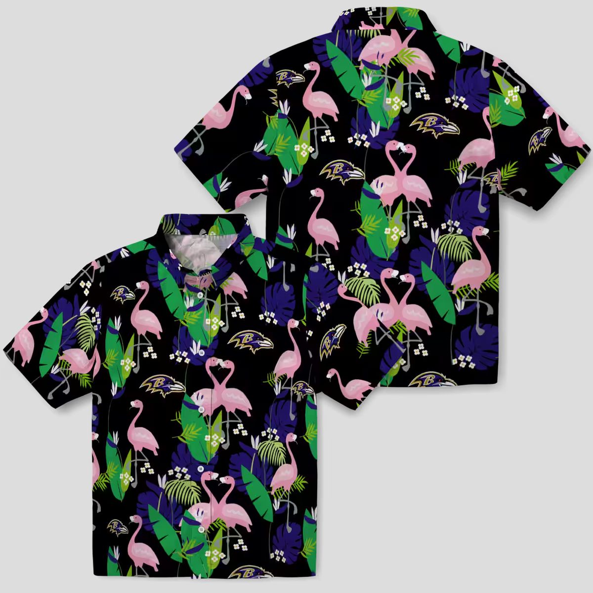 NFL Baltimore Ravens Hawaiian Shirt, Flamingo Foliage Purple Green Tropical Wear