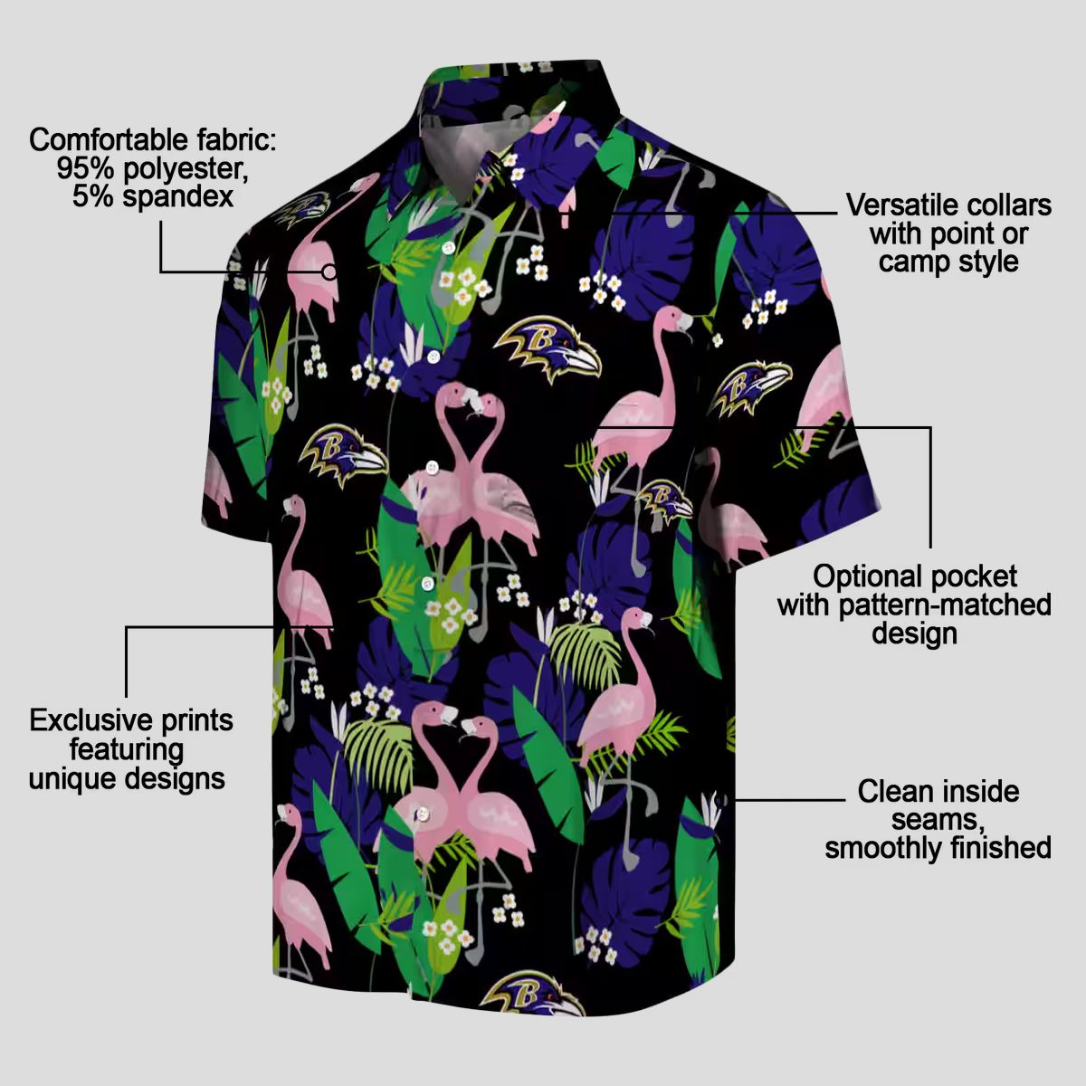 NFL Baltimore Ravens Hawaiian Shirt, Flamingo Foliage Purple Green Tropical Wear