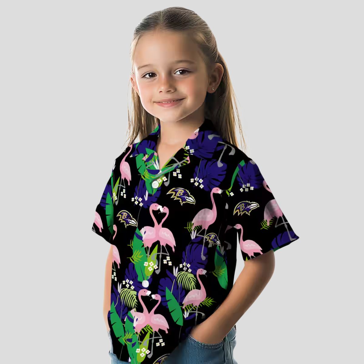 NFL Baltimore Ravens Hawaiian Shirt, Flamingo Foliage Purple Green Tropical Wear