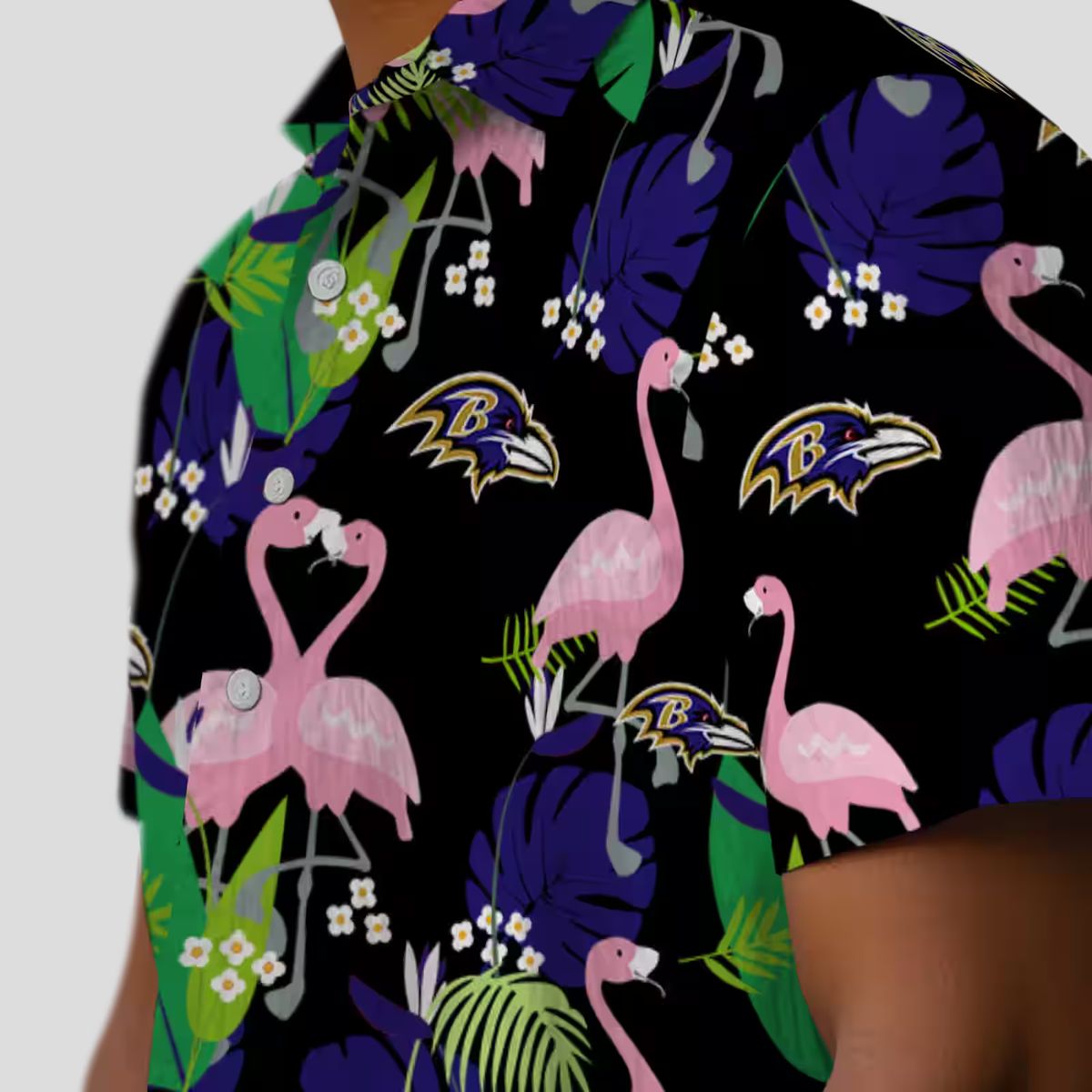 NFL Baltimore Ravens Hawaiian Shirt, Flamingo Foliage Purple Green Tropical Wear